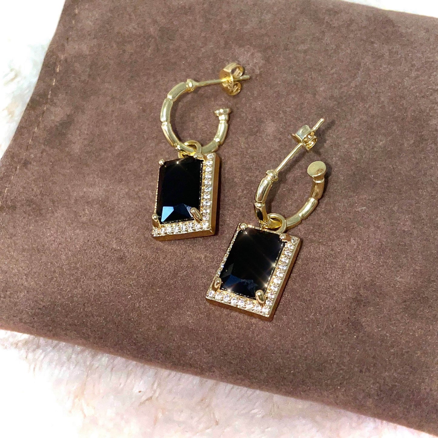 BLACK SQUARE DIAMOND EARRINGS