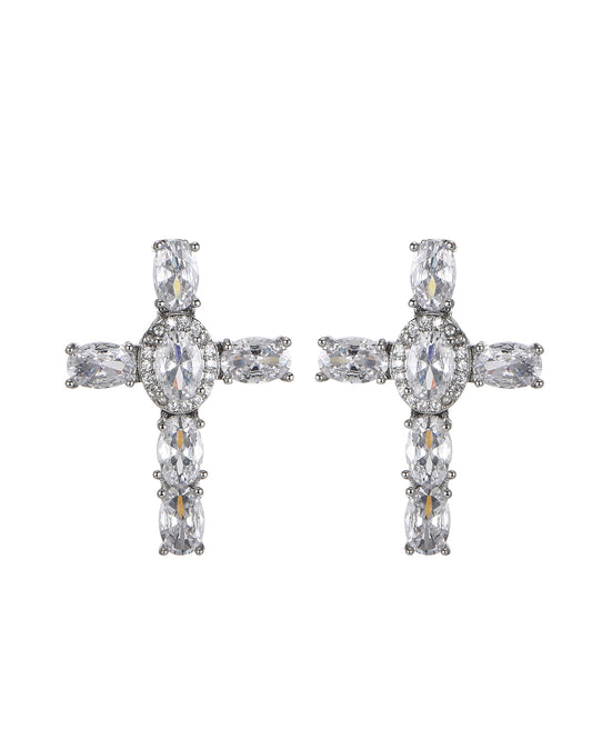 WHITE FUGUE CROSS EARRING