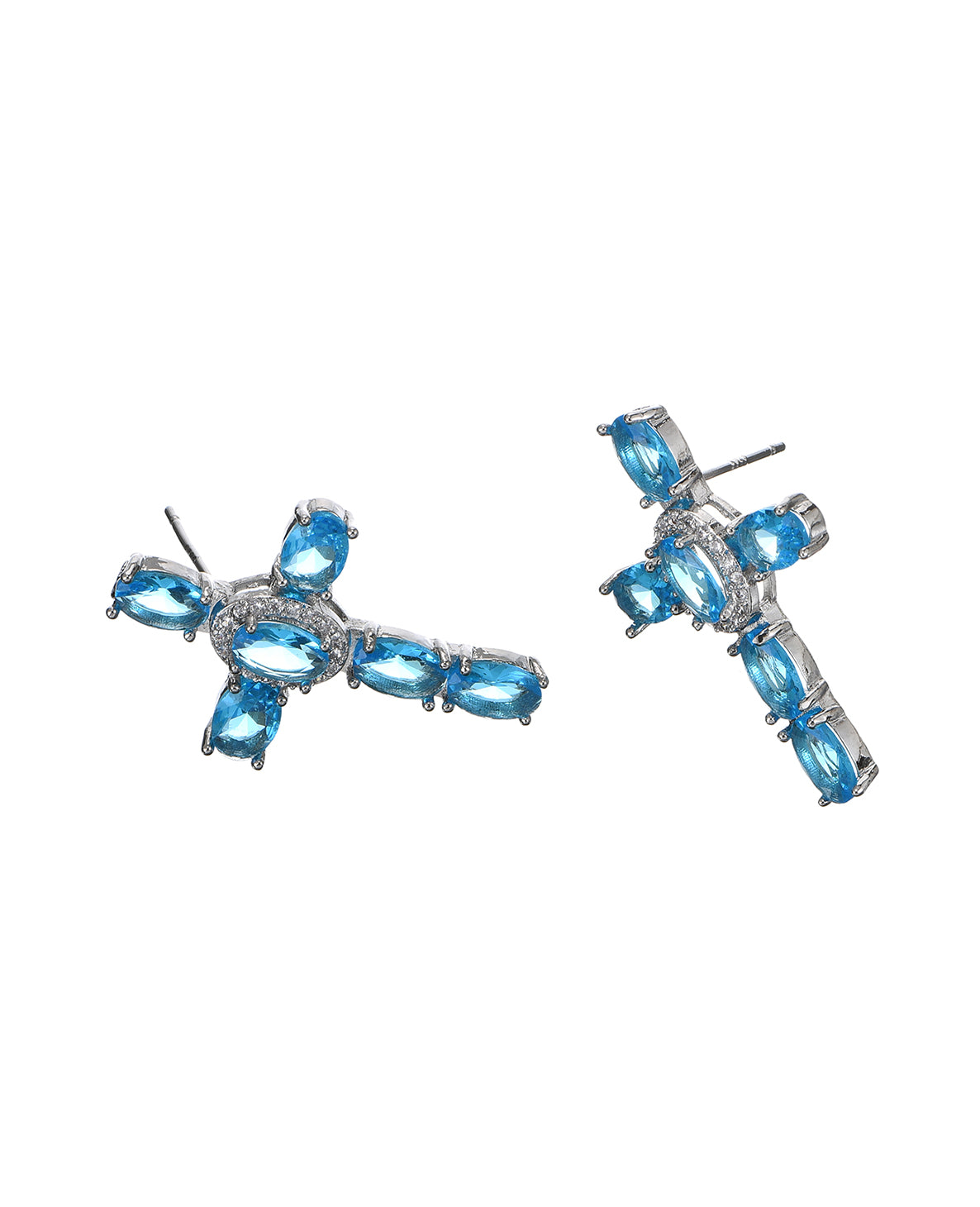 BLUE FUGUE CROSS EARRING